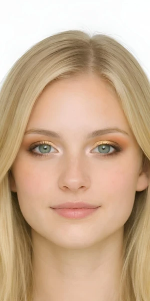 Same woman with AI-generated eye makeup look personalized to her facial features and color season
