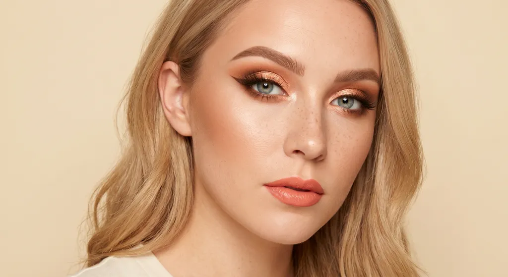 Perzik-goud halo-oog met grafische warme bruine wing op Lichte Lente kleuring