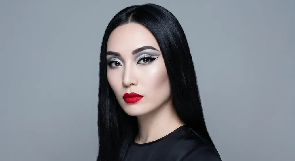 IJzig zilver cut crease met vlijmscherpe leisteen snijlijn en grafische zwarte wing op Ware Winter kleuring
