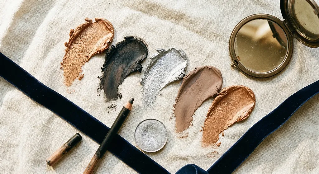 Collage van 90s-geïnspireerde oogmake-up looks in warme en koele tinten op diverse gezichten