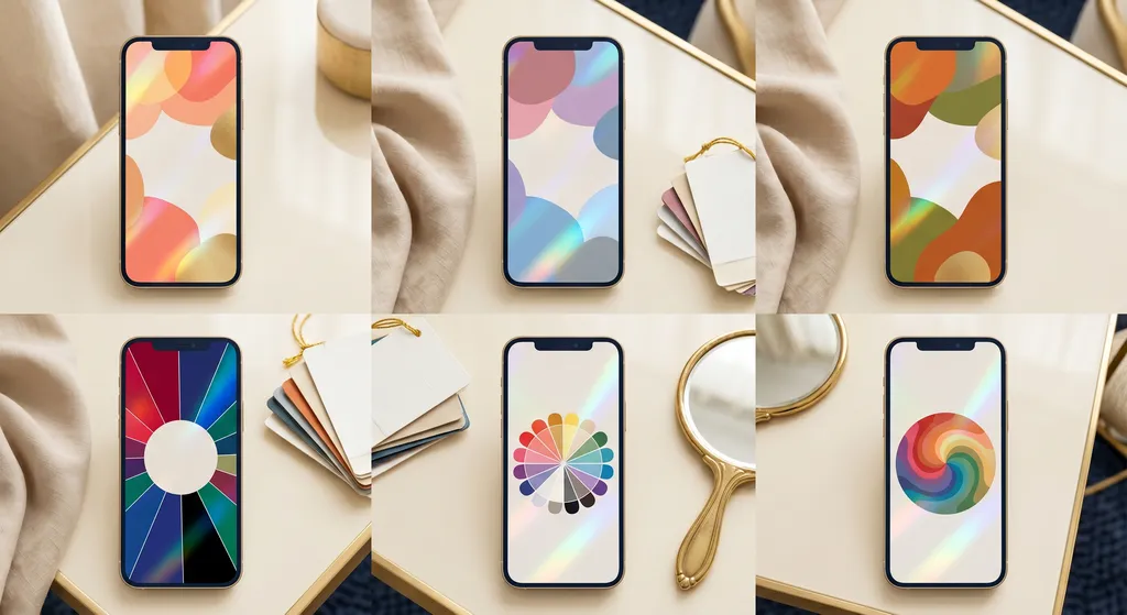 Grid of seasonal color analysis app interfaces on smartphones, each showing a different color palette