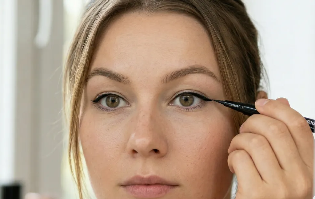 Eyelineraanbrenging met open ogen bij hangende oogleden