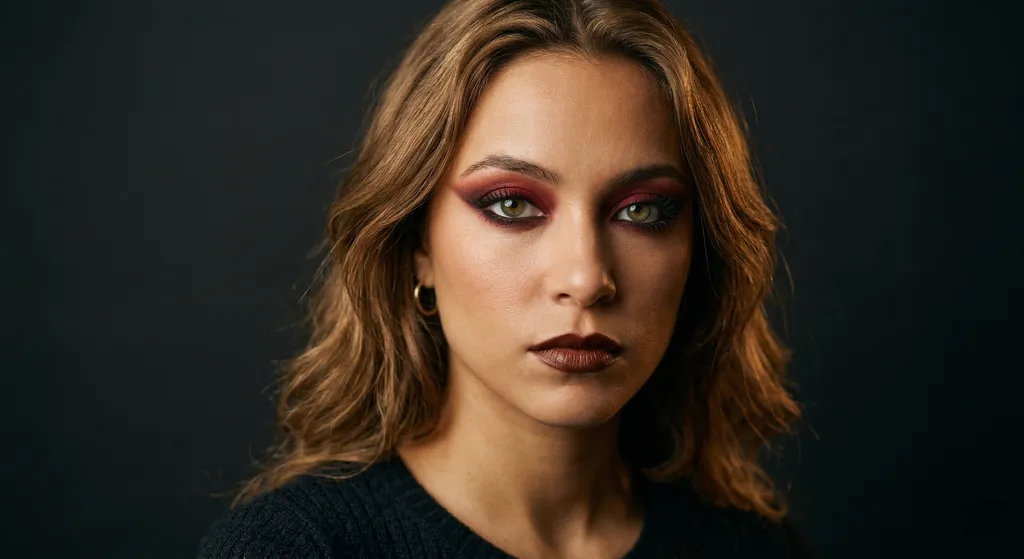 Goth-inspired Warm Crimson Smoke eye look for True Spring coloring