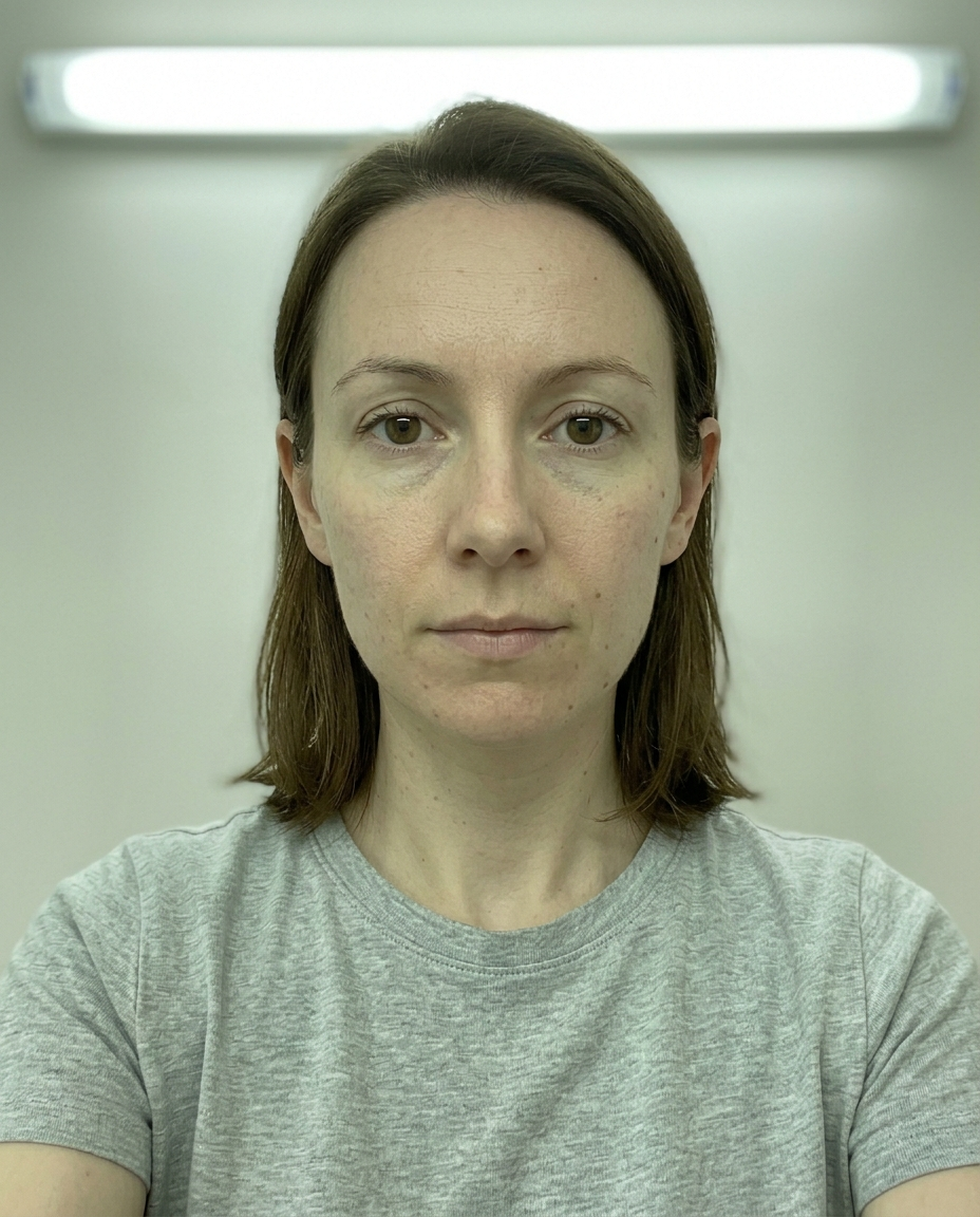 Selfie taken with ring light showing uneven artificial lighting on face
