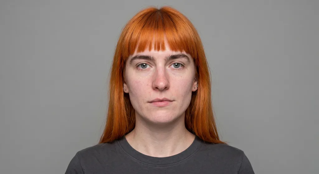 Selfie met geverfd haar zichtbaar bij het gezicht dat kunstmatige kleur op de huid weerspiegelt