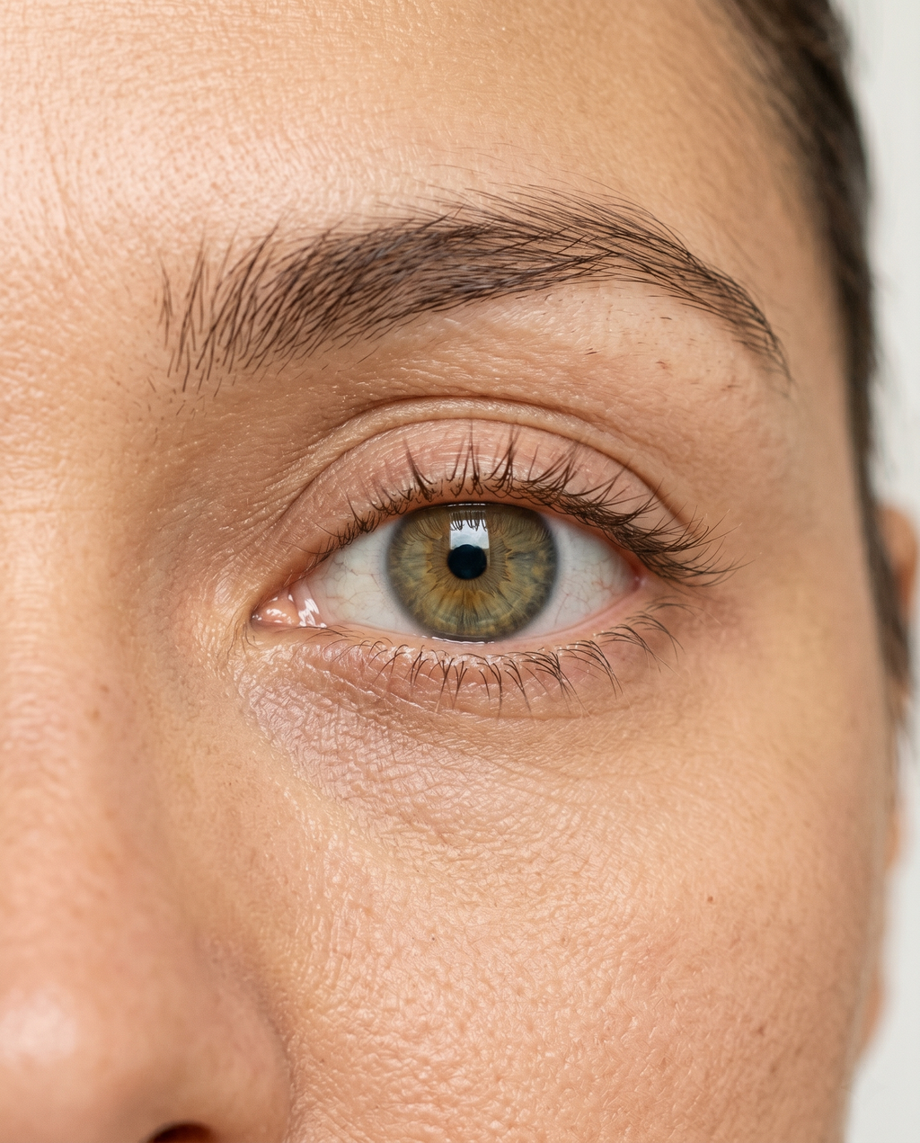 Dedicated eye close-up photo showing clear iris color lid structure and crease detail